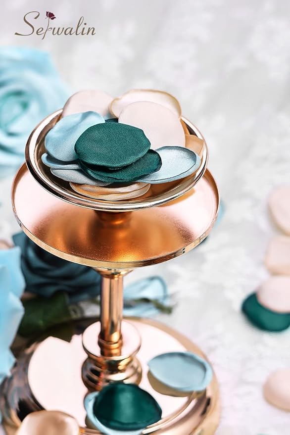Serwalin 300Pcs Silk Rose Petals Flower Petals for Christmas Weddings Proposal Green Gold Petals Flower Girl Petals Aisle Flower Girl Basket Runner Bridal Shower Table Decor (3 Color Mixes)