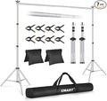 EMART Backdrop Stand 10x7ft(WxH) Photo Studio Adjustable Background Stand Support kit with 2 Crossbars, 8 Clamps, 2 Sandbags and Carry Bag for Parties, Events Decoration, Wedding, Photography -Silver