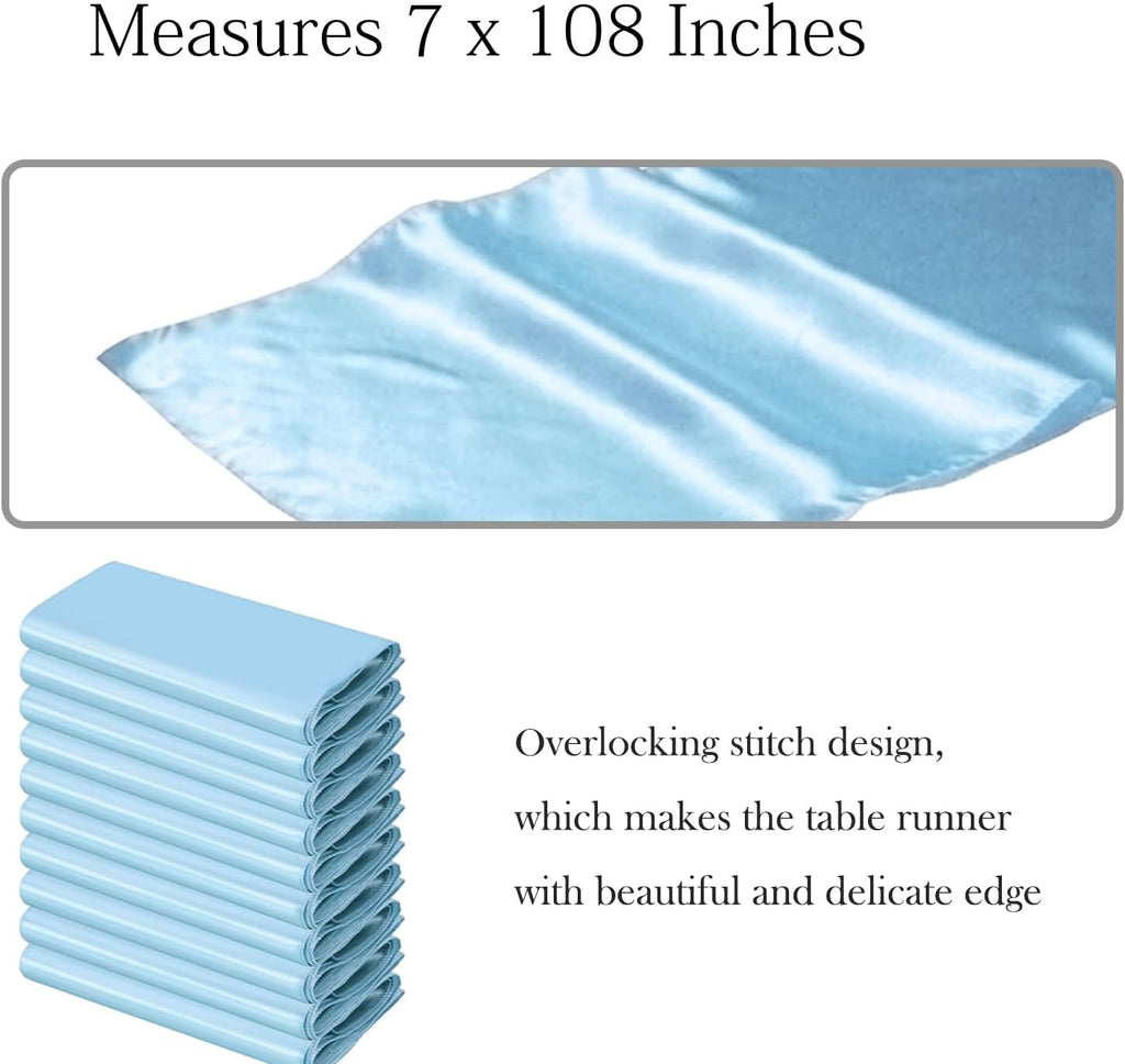 50 Baby Blue Chair Sashes Satin Chair Bows for Wedding Birthday Party Fiesta Decor - 7x108 Inches Ribbons Ties Fitted Banquets Folding Decorations
