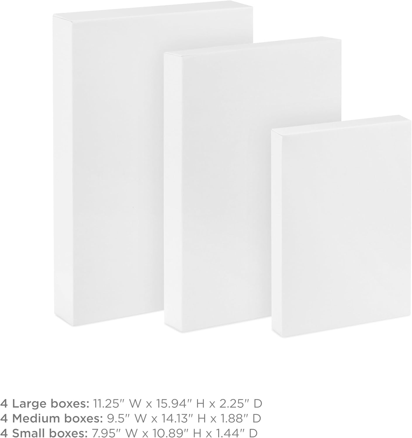 Hallmark White Gift Boxes, Assorted Sizes (12 Boxes with Lids: 4 Small 11", 4 Medium 14", 4 Large 16") for Valentine's Day, Birthdays, Mother's Day, Baby Showers and More