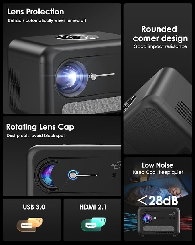 Smart 4K Projector for Bedroom, Indoor Outdoor Home Theater Projectors with WiFi, Bluetooth, NFC, Wireless Airplay Mirroring, Google TV, Dolby, HDMI ARC for Movie Night, Gaming, Halloween, Holiday