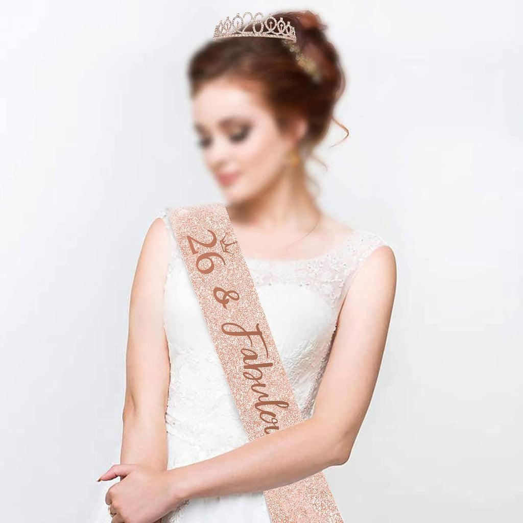 Rose Gold Birthday Tiara and Sash for Woman, Fabulous 26th Birthday Party Favor