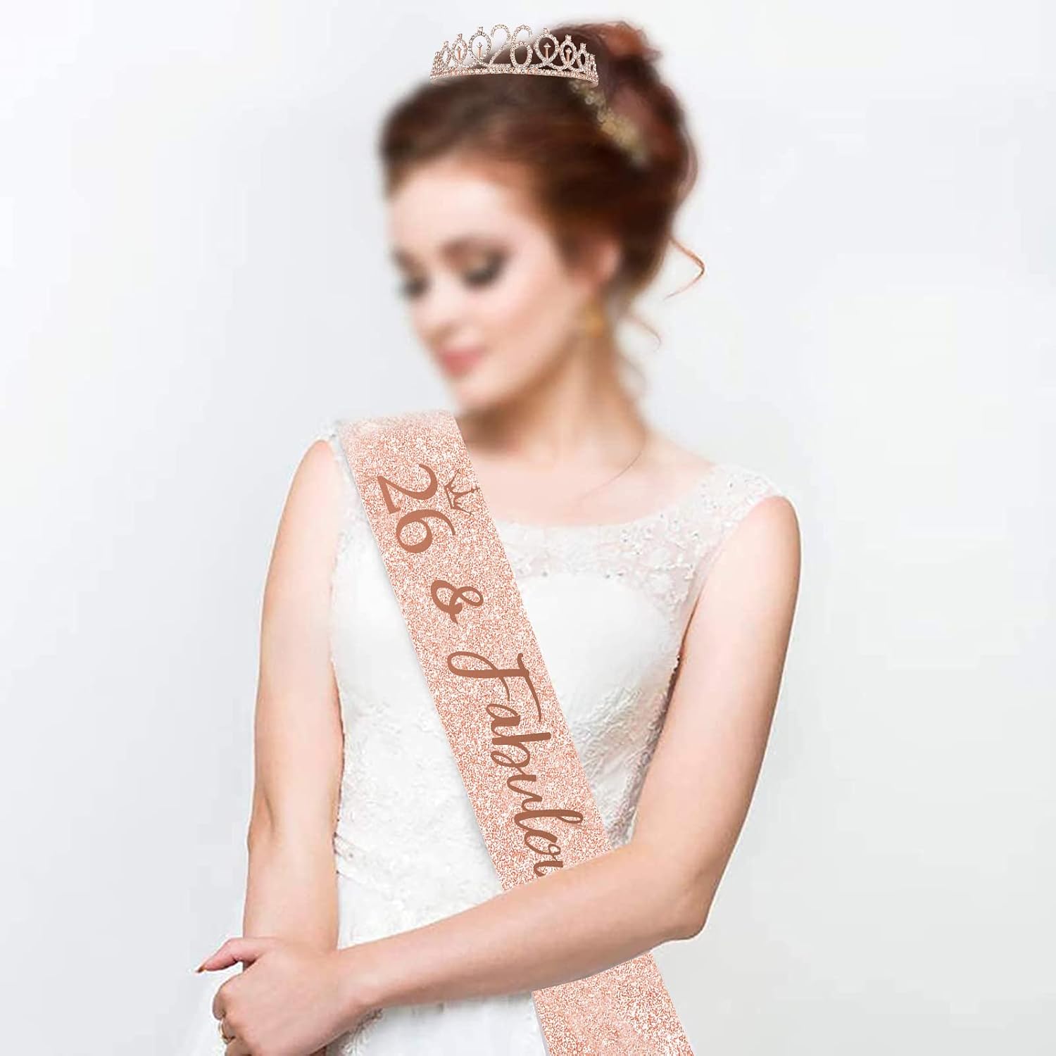 Rose Gold Birthday Tiara and Sash for Woman, Fabulous 26th Birthday Party Favor