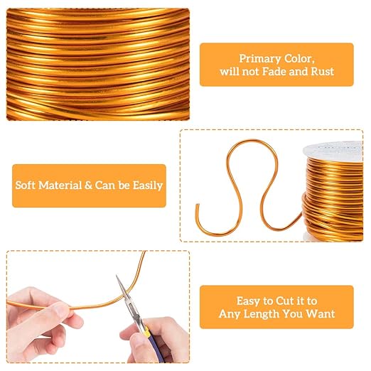BENECREAT 9 Gauge 55FT Gold Jewelry Craft Wire Tarnish Resistant Bendable Aluminum Sculpting Metal Wire for Jewelry Craft Beading Work, 3mm