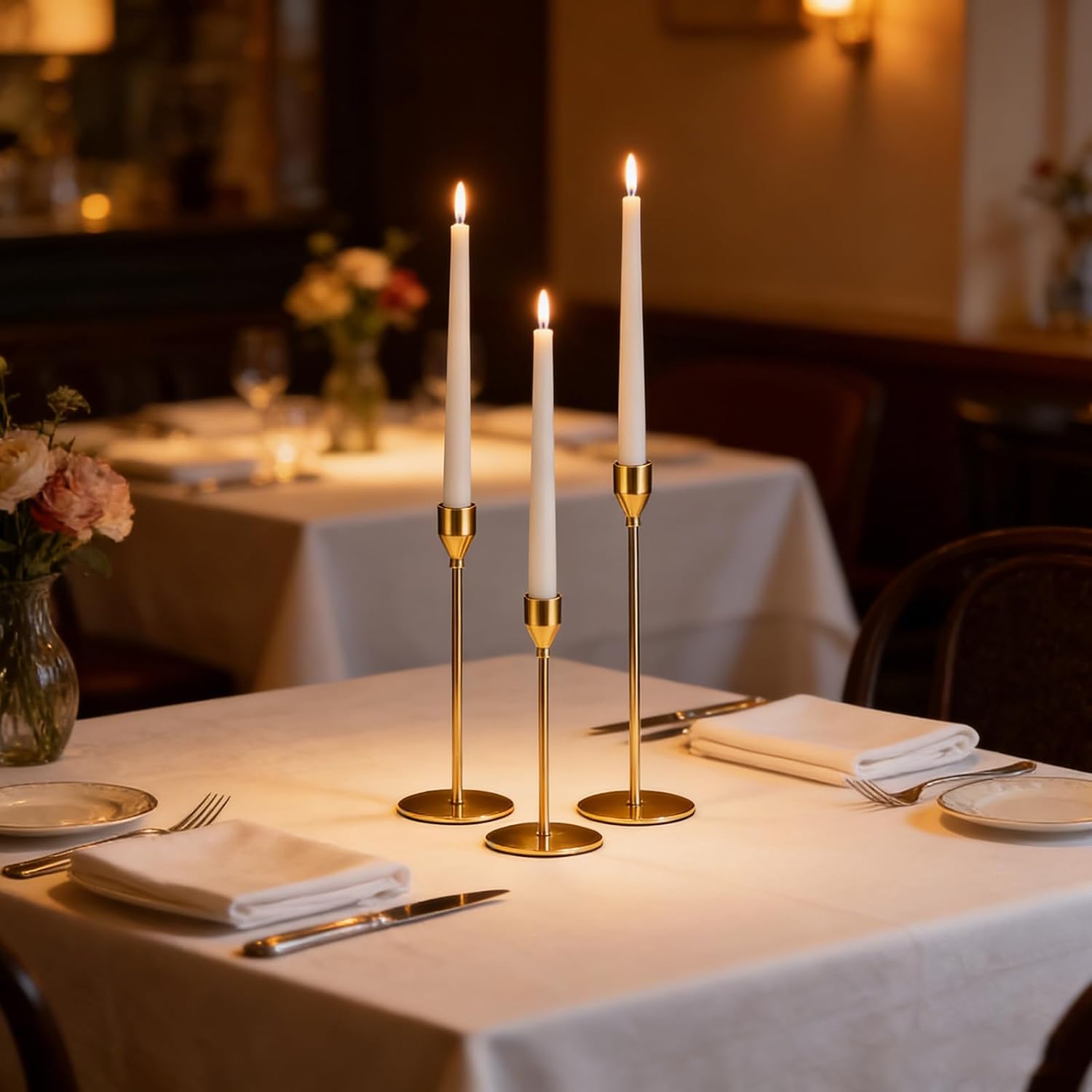 Candlestick Holders, Set of 3 Taper Silver Candle Holder Decor for Date, Festival, Wedding, Party, Dinning or Anniversary, Fit 3/4" Thick Pillar Candles & Led Candles