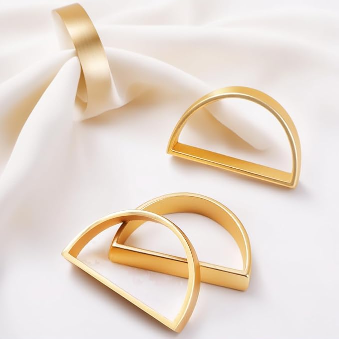 Set of 100 Napkin Rings Metal Gold Semicircle Napkin Ring, Napkin Rings Bulk Dinner Banquet Serviette Decor, Dining Table Setting for Thanksgiving Christmas Halloween Holiday Wedding Party