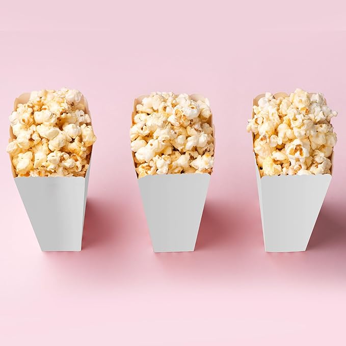 50 Pcs Popcorn Boxes Mini Paper Popcorn Box Cardboard Popcorn Container for Party Disposable Snack Candy Popcorn Bags Popcorn Holder for Movie Nights Birthday Wedding (White)