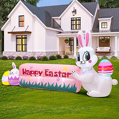 8ft easter inflatables bunny outdoor decoration with happy shown in use