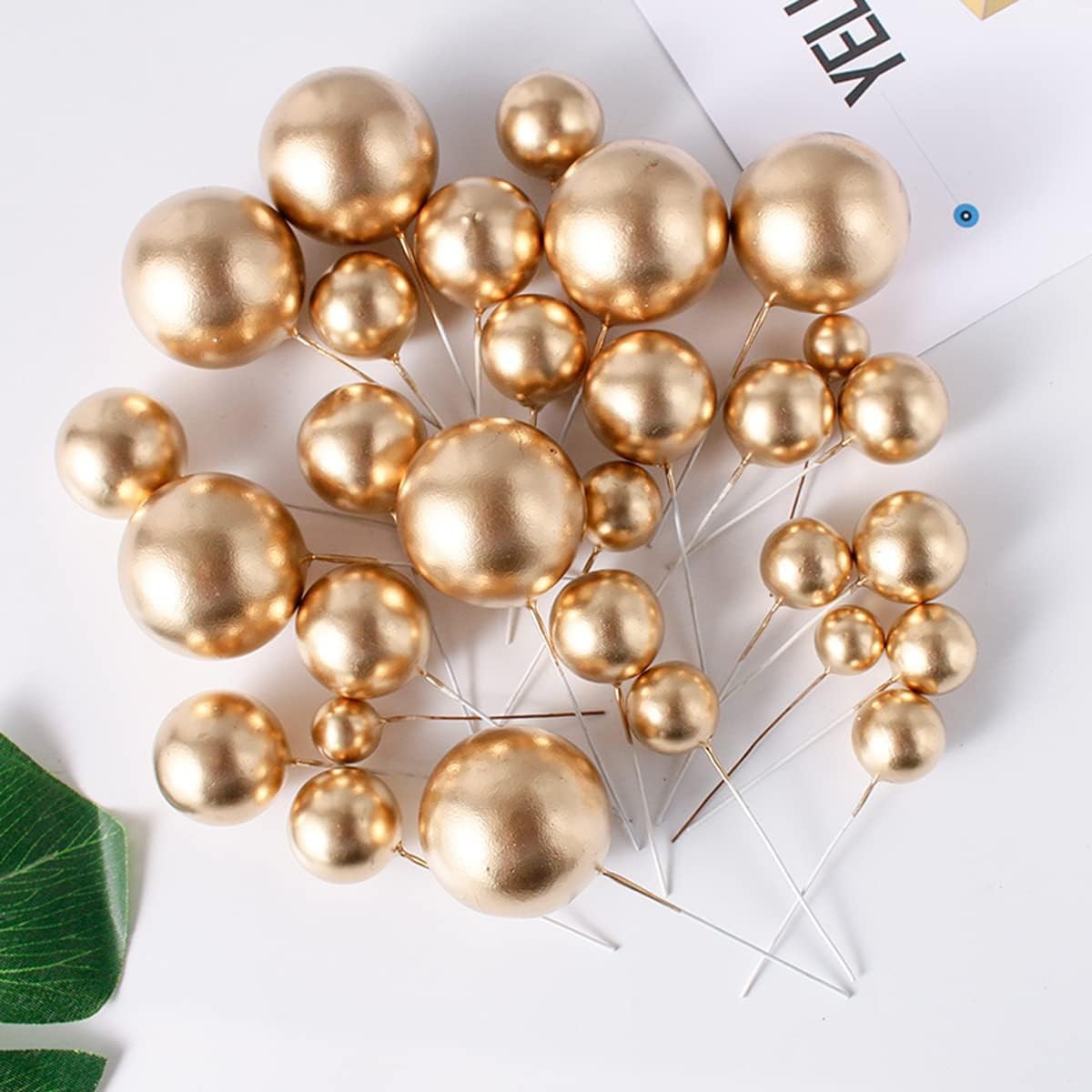 Round Ball Cake Toppers Cupcake Toppers Cake Decorations Bakeware Decoration Mini Balloon Cake Insert for Anniversary Birthday Party Wedding Decoration Gold Pack of 20