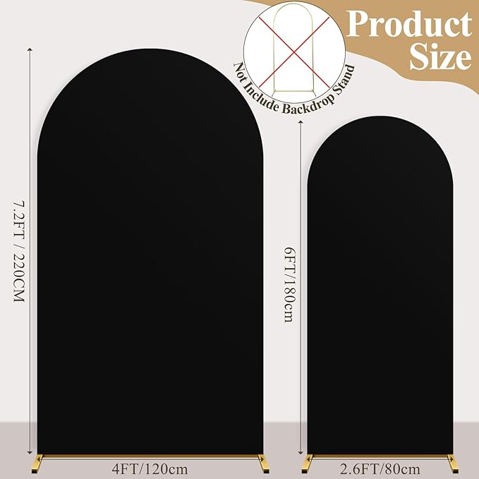 Ledido Wedding Arch Backdrop Cover 6FT 7.2FT Arch Covers 2Set Fitted Stretchy Spandex Round Top Stand Backdrop Cover for Wedding Banquet Ceremony Birthday Party Baby Shower Event Decoration,Black