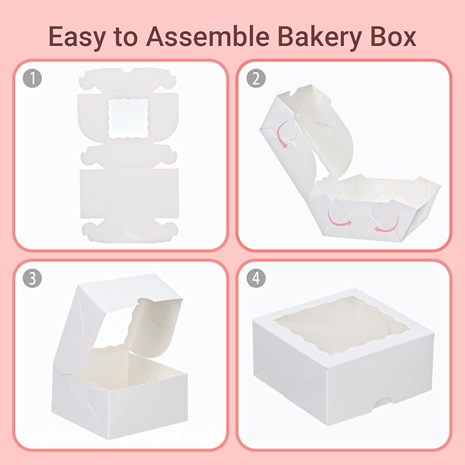 50-Count 4x4x2 Food-Safe Elegant White Bakery Boxes - Multi-Use Pastry & Treat Packaging for Cookies, Truffles & Wedding Favors (Stackable Gift Boxes for Cakes, Pies & Cinnamon Rolls)