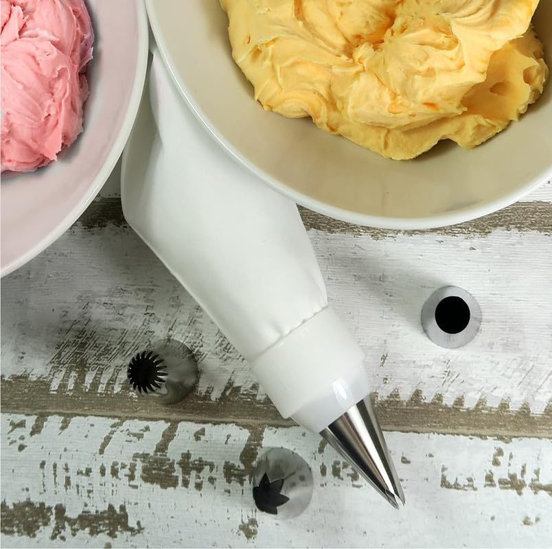 Wenburg Versatile & Easy-to-Clean Large Icing Piping Bags and Tips Set - Reusable 7 Large Icing Tip for Cake Decorating - Cotton Icing Bag - Coupler I Professional Cupcake Kit, Premium Baking Supplies