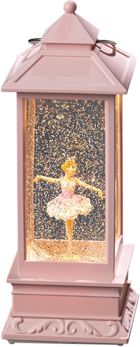 Snow Globe Lantern with Ballet Girl Ballerina – Shatterproof Glitter Snowglobe 10 Songs Music Box Led Light USB & Battery Powered, for Girls Gifts Birthday Home Decor Fall Decoration, Pink