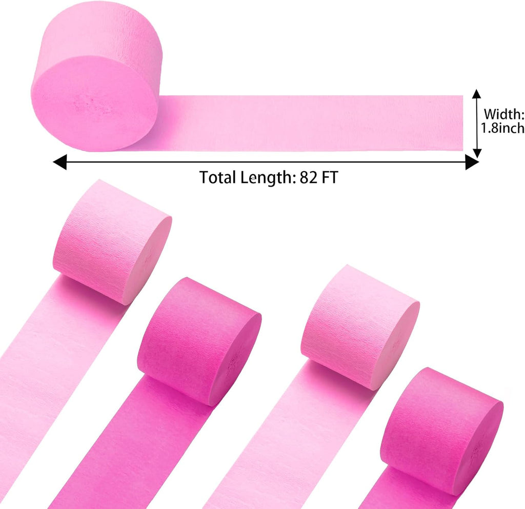 Pink Crepe Paper Streamers 4 Rolls 328ft, Pink Peach Crepe Paper Party Streamers, Crepe Papers for Birthday Wedding Baby Shower Graduation Party Christmas Halloween Decorations (1.8Inch x 82Ft/Roll)
