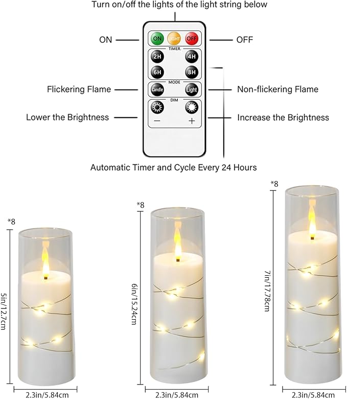 Flickering Flameless LED Candles,Battery Operated Candles 24 Pcs with Embedded Star String,Acrylic LED Pillar Candles with Remote,Suitable for Home Decoration to Create an Atmosphere (White)