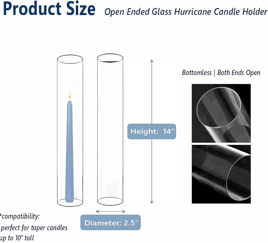 CYS EXCEL 6 PCS Glass Hurricane Tubes (H:14" D:2.5") - Fits Candles up to 2" Wide, Requires Holder Base 2.75" or Wider