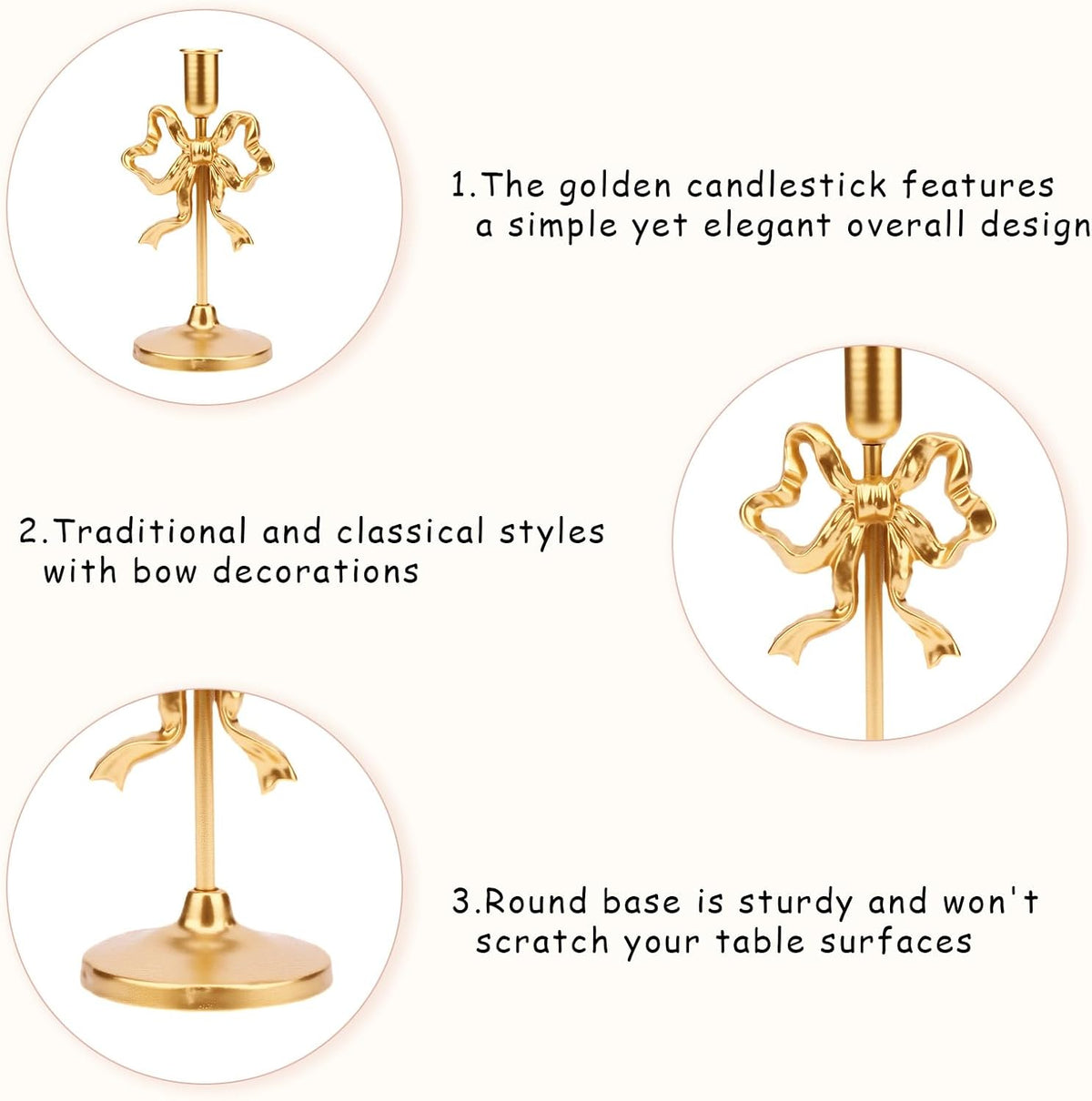 Gold Bow Tie Candle Holders, Vintage Brass Candlestick Holders for Pillar Can...
