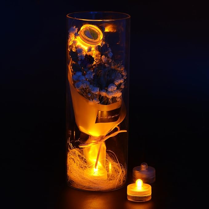 KITOSUN Submersible LED Lights cr2032 Battery Powered Underwater Waterproof LED Tea Light Candles for Events Wedding Centerpieces Vase Floral Xmas Holidays Home Decor Lighting(Pack of 12) (Yellow)