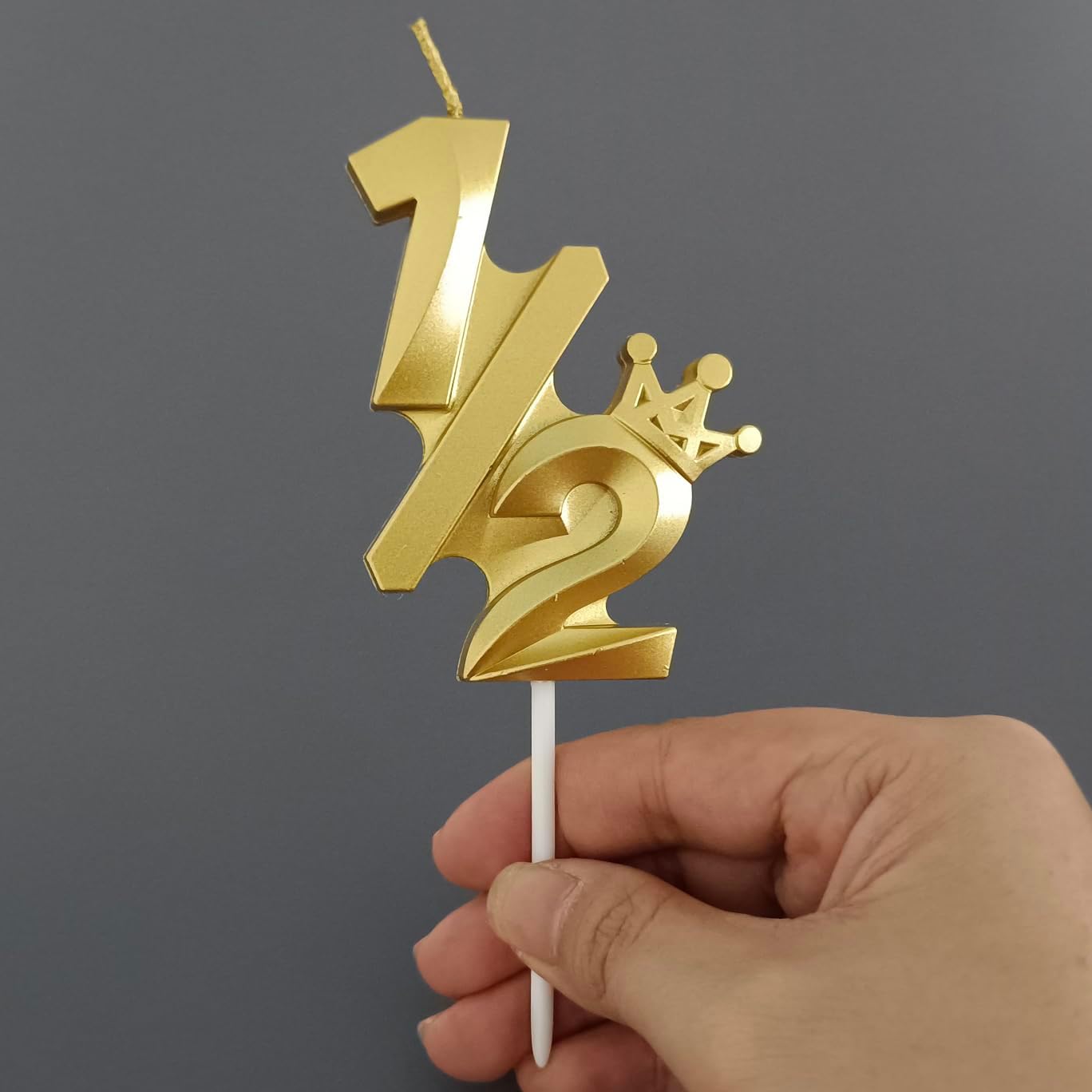 Number 1/2 Birthday Candle Half Years Old Six Monthes Happy Cake Topper Decorations 3D Crown (Crown-1/2, Gold)