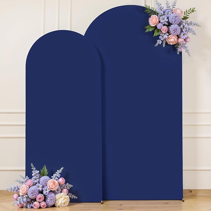 Navy Blue Arch Covers Set of 2, Navy Blue Backdrop Covers 7.2FT 6FT Stretchy Spandex Fitted Arch Stand Cover for Baby Shower, Wedding, Birthday Party Decor with Double-Sided Design