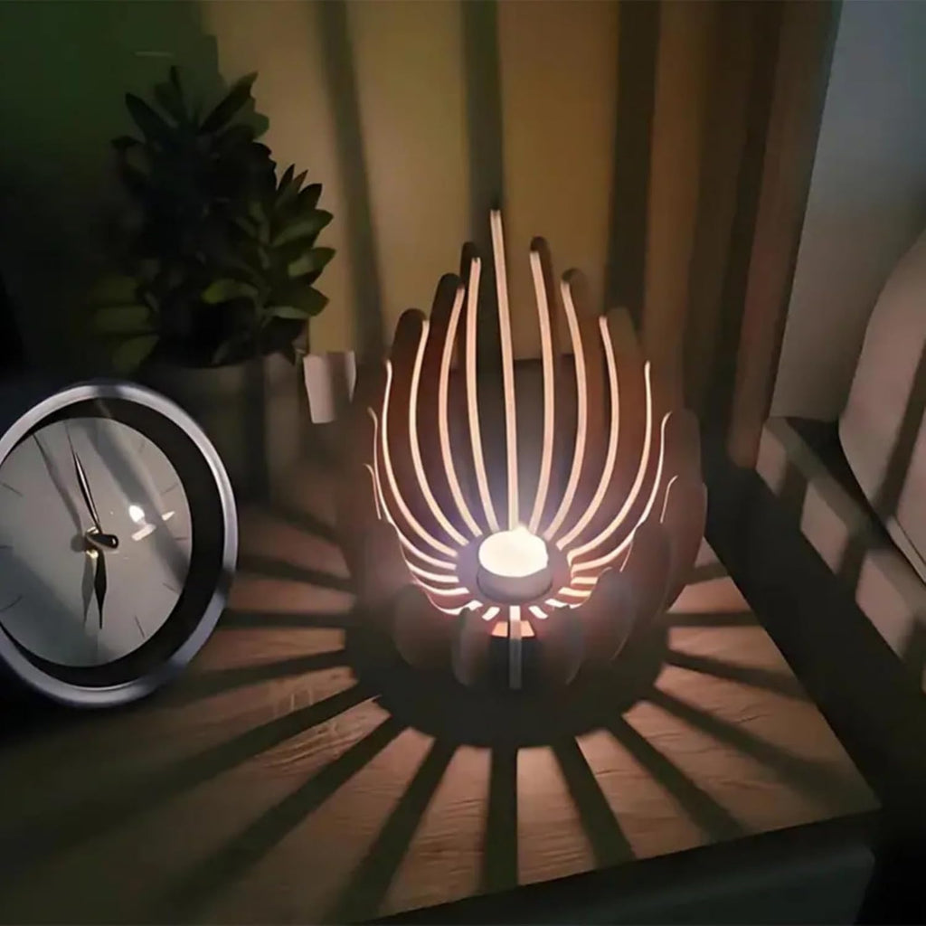 Lotus Shaped Candle Holder - Festive Candle Holder Handmade with Layered Petals and Central Tunnel Design, Classic and Elegant Home Décor, Festive Vibe, Christmas Decorations