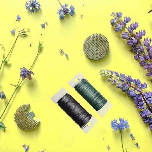 2 Rolls 76 Yards Flexible Floral Bind Wire 22 Gauge Paddle Wire for DIY Crafts Flower Arrangements Garlands, 1xBlack & 1xGreen