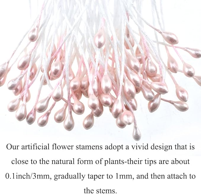 HAHIYO 700Pcs 3mm Light Pink Pearl Double Head Flower Stamen Pistil Hand-Made Artificial Flower Pistil para Flore Pearlized Floral Stamen Flower Pollen Stamen for Flower Making Scrapbook Decoration