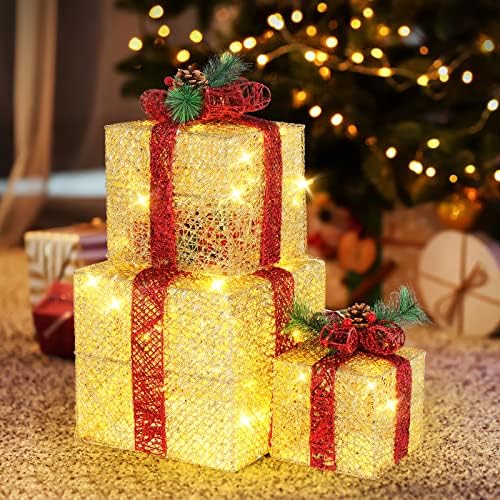 vingli christmas lighted gift boxes set of 3, front angle view