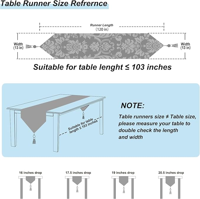 HeMiaor Retro Embroidery Pattern Table Runner with Tassels for Luxurious Home Decor for Party Dinner 120 inches Long Light Blue