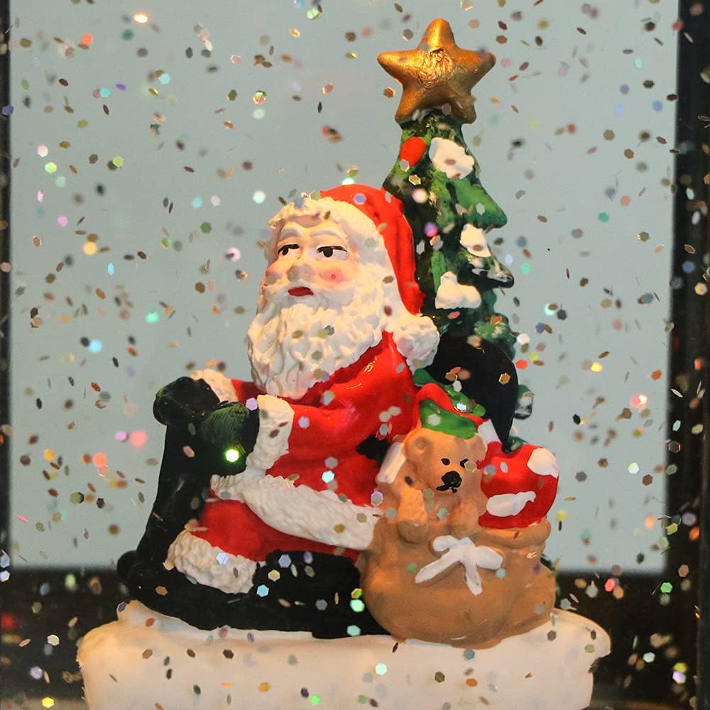 Music Snow Globe Train Lantern with Music and Timer, Battery Operated and USB Cable Santa Lighted Snow Globe Spinning Water Glitter (Bronze, USB Included)