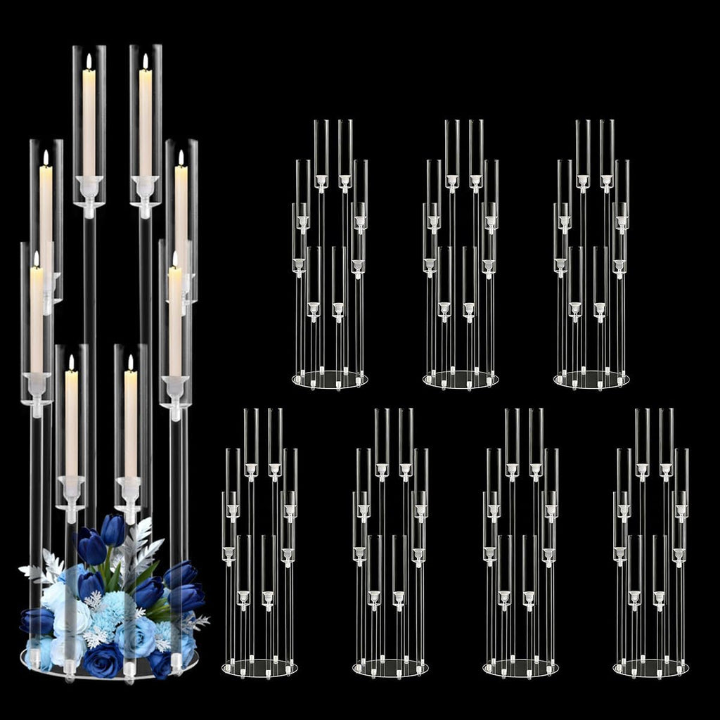 8PCS Acrylic Candelabra Wedding Centerpieces for Tables,38.5 Tall Clear Floor Candle Holder Set with Shade Pillar Taper Candle Stand for Anniversary Party Brithday candelabros para centros de mesa