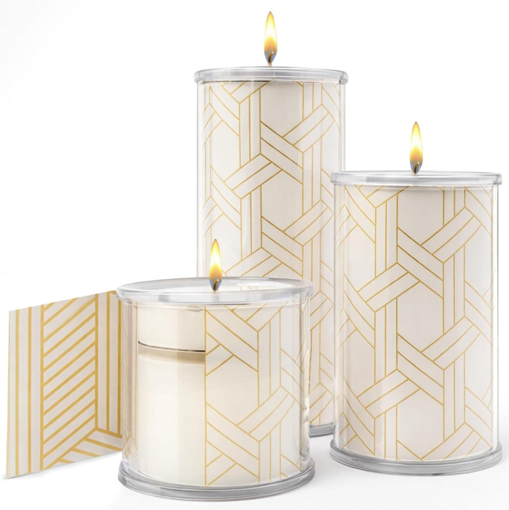 Decorative Candle Holder Set of 3, Table Centerpiece Candle Decor for Home Decor Candles, Reusable Pillar Candle Alternative with Interchangeable Wraps, Tea Light Holder Giftable Holiday Accent
