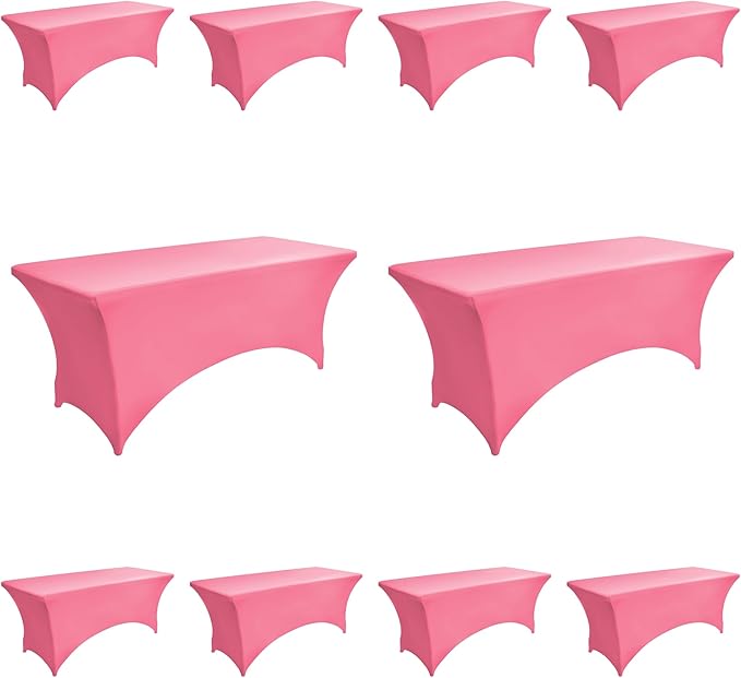10-Pack 6ft Spandex Table Covers for Rectangle Standard Folding Tables - Wrinkle Resistant Stretch Tablecloths - Ultimate Fitted Table Protector for Parties, Banquet, Wedding