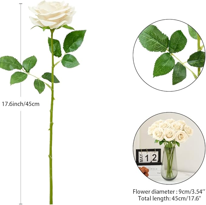 Artificial Rose 10pcs Open Flower Bouquet Faux Rose Stems for Wedding Arrangement, Bridal Bouquet, Centerpiece, Fake Faux Silk Flowers (Beige)