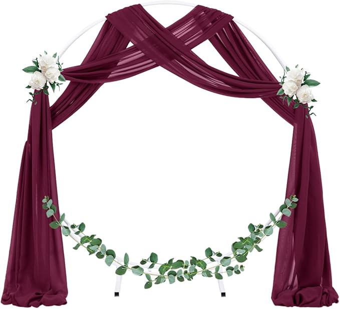 Socomi Wedding Arch Draping Fabric 3 Panels 29" x 19Ft Burgundy Sheer Chiffon Curtain Drapes 6 Yards for Wedding Ceremony Birthday Party Decoration