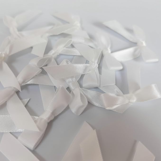 50pcs 1-1/2" Mini White Satin Ribbon Bows Without Twist Ties for Crafts Gift Wrapping Packing Christmas Decoration (White)