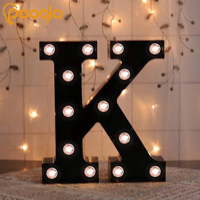 Decorative LED Illuminated Letter Marquee Sign - Alphabet Marquee Letters with Lights For Wedding Birthday Party Christmas Night Light Lamp Home Bar Decoration K, Black