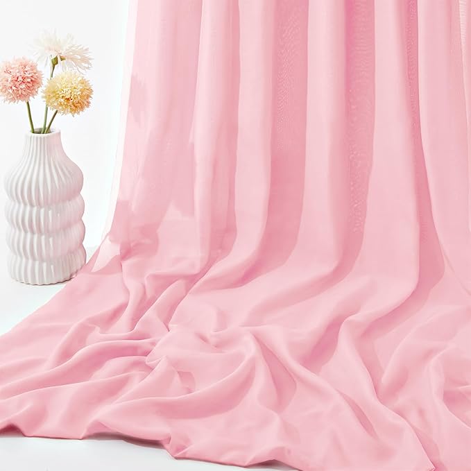 VACVELT Wedding Arch Draping Fabric Blush Pink Chiffon, 1 Panel Sheer Drapes 30 Inch x 20ft Chiffon Backdrop Curtain Decor, Outdoor Sheer Drapery for Ceremony Party Ceiling