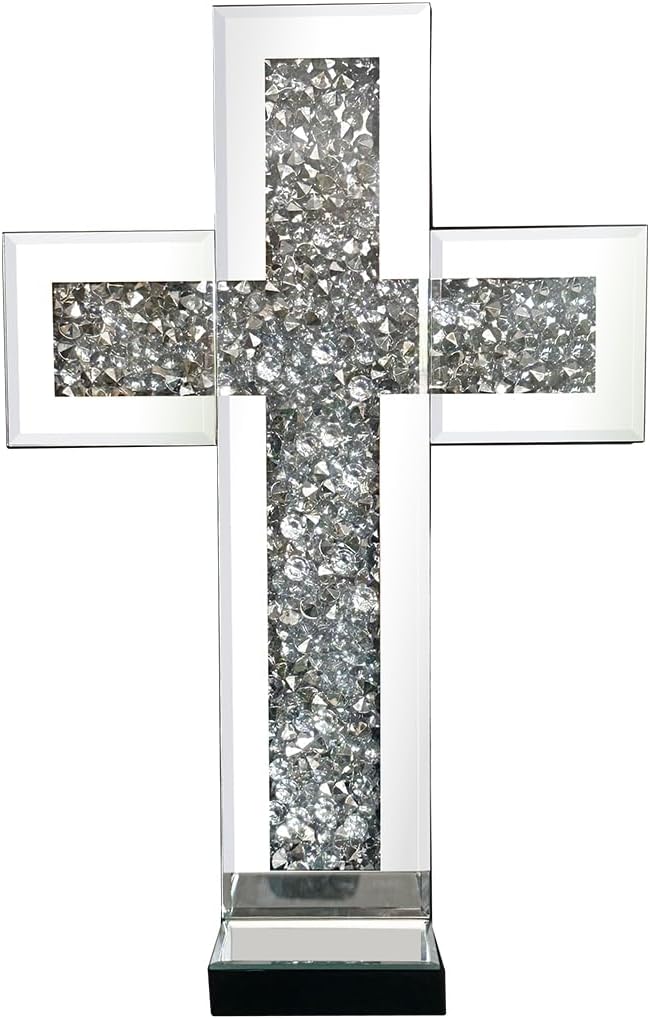 Aeveco Crystal Crush Diamond Mirrored Candle Sconces, Silver Wall Candle Holder Set of 2, Wall Decoration for Living Room，Dining Room (Silver Cross)