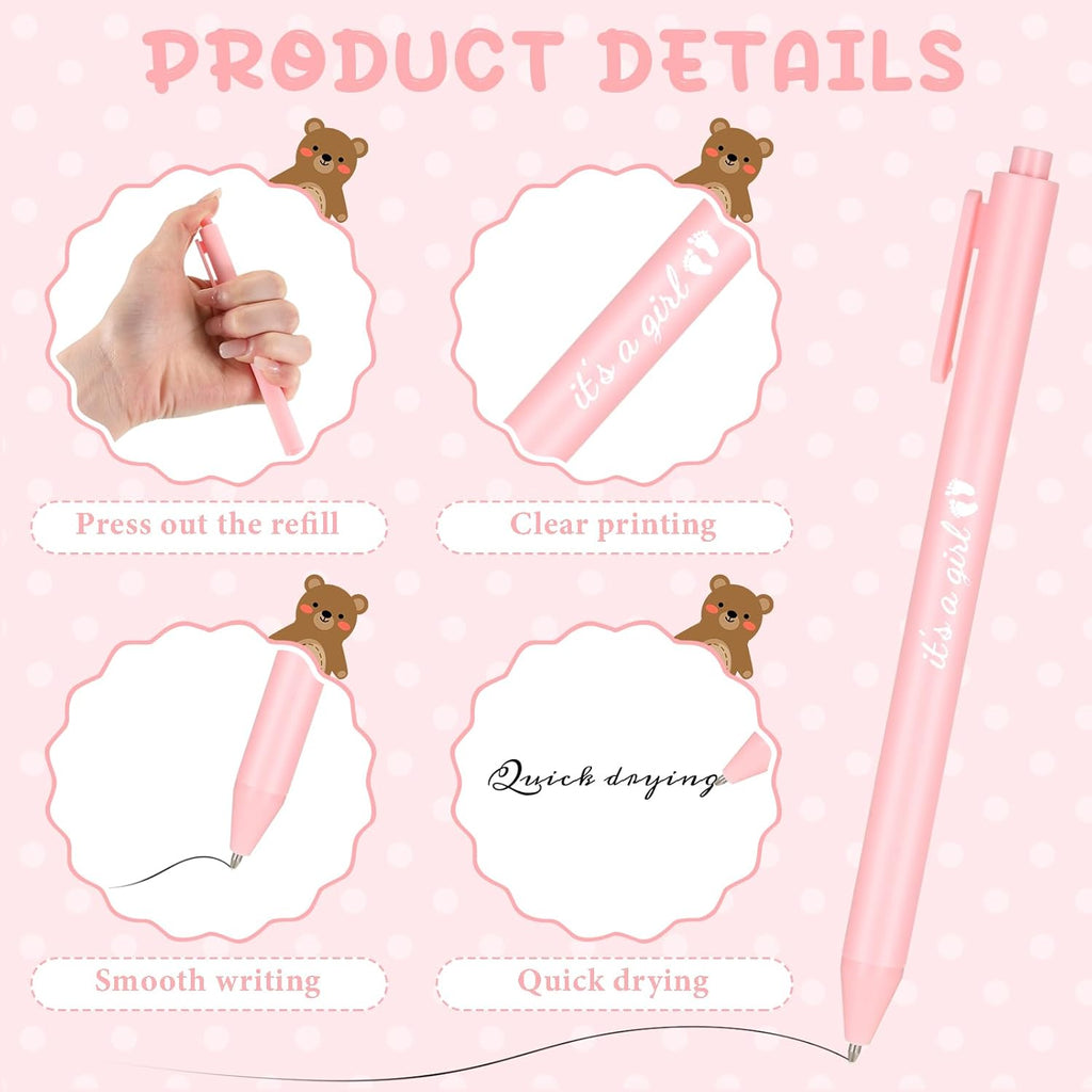Ctosree 250 Pcs Baby Shower Favors Includes Ballpoint Pens Angel Keychains Organza Bags Thank You Cards for Guest Gifts Baby Shower Gender Reveal Party(Pink,It's a Girl)
