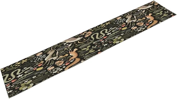 Mushroom Table Runner,Vintage Boho Forest Wild Animal Wildflower Botanical Plants Pattern Print Burlap Hotel Indoors Outdoor Dining Room Kitchen Holiday Party, 13x36in