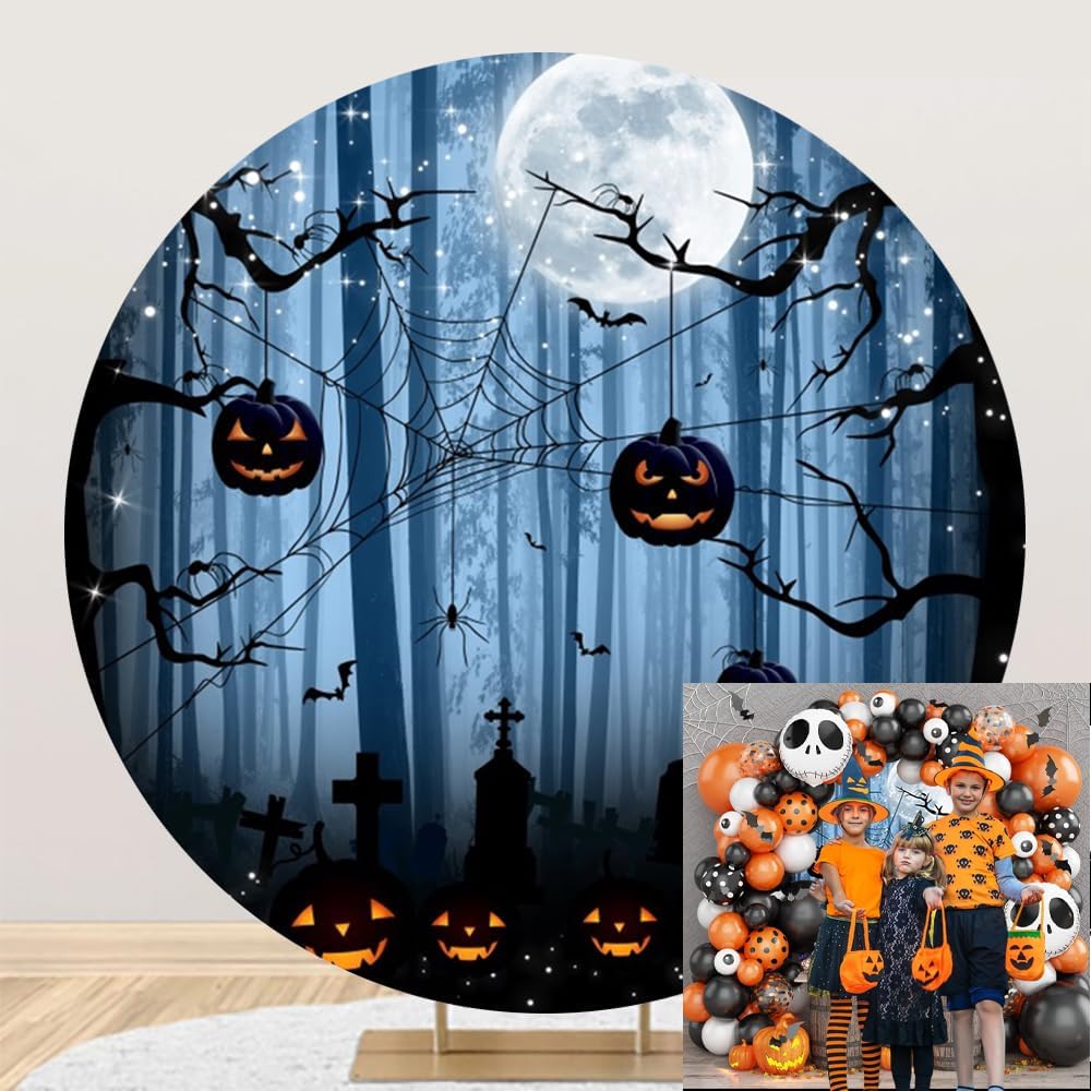 Diameter 7.5ft Halloween Themed Round Backdrop Cover Gothic Mysterious Forest...