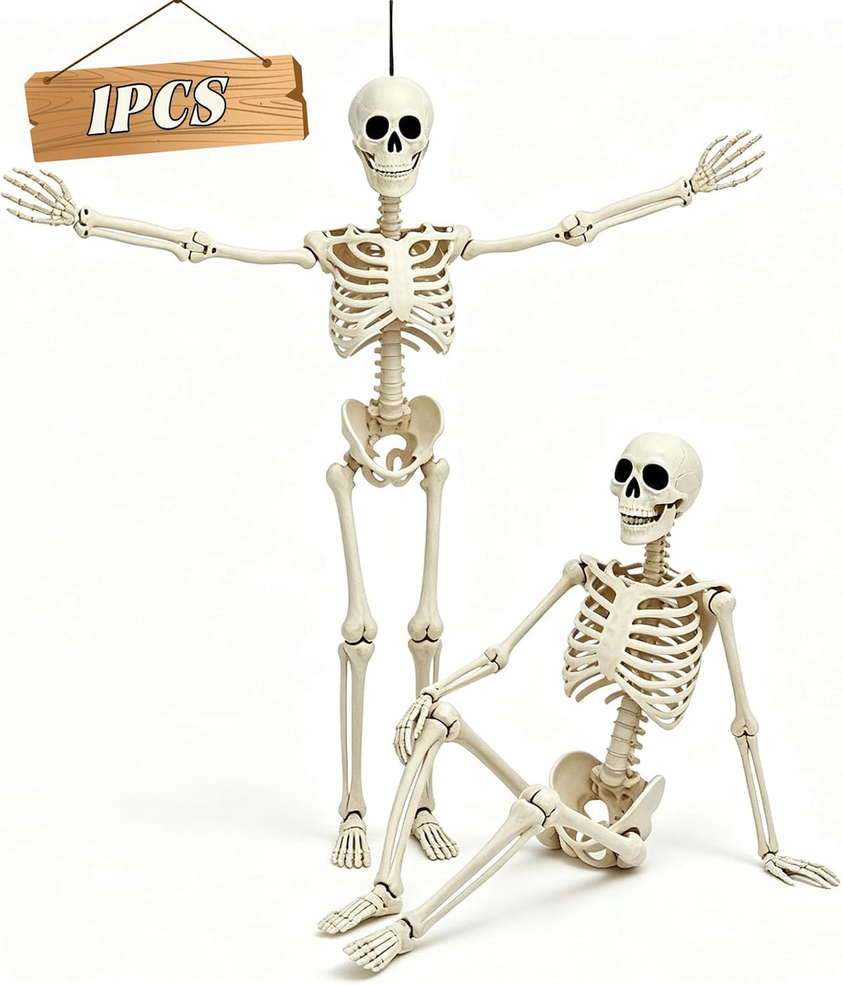 5.75ft Life Size Giant Halloween Skeleton, 69" Posable Full Body Skeleto...
