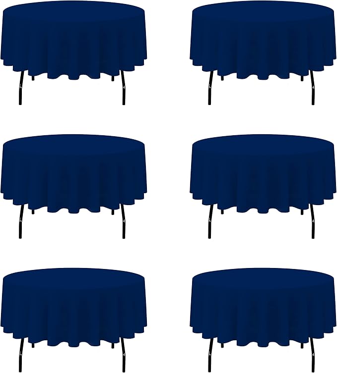 BRILLMAX 6 Pack Navy Blue Round Tablecloths 90 Inch - Circle Bulk Linen Polyester Fabric Washable Table Cloth Cover for Wedding Reception Banquet Birthday Party Buffet Restaurant