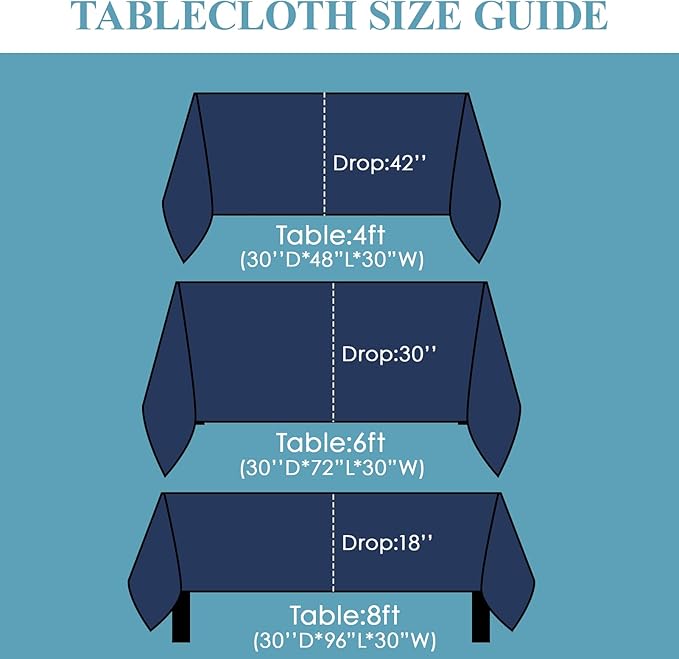 VidaFete Tablecloth 6 Pack 90 * 132inch Rectangle Table Cloth Polyester, Stain Wrinkle Resistant, Rectangular Polyester Table Cover for Kitchen Dinning Party Wedding Buffet Decoration(Navy Blue)