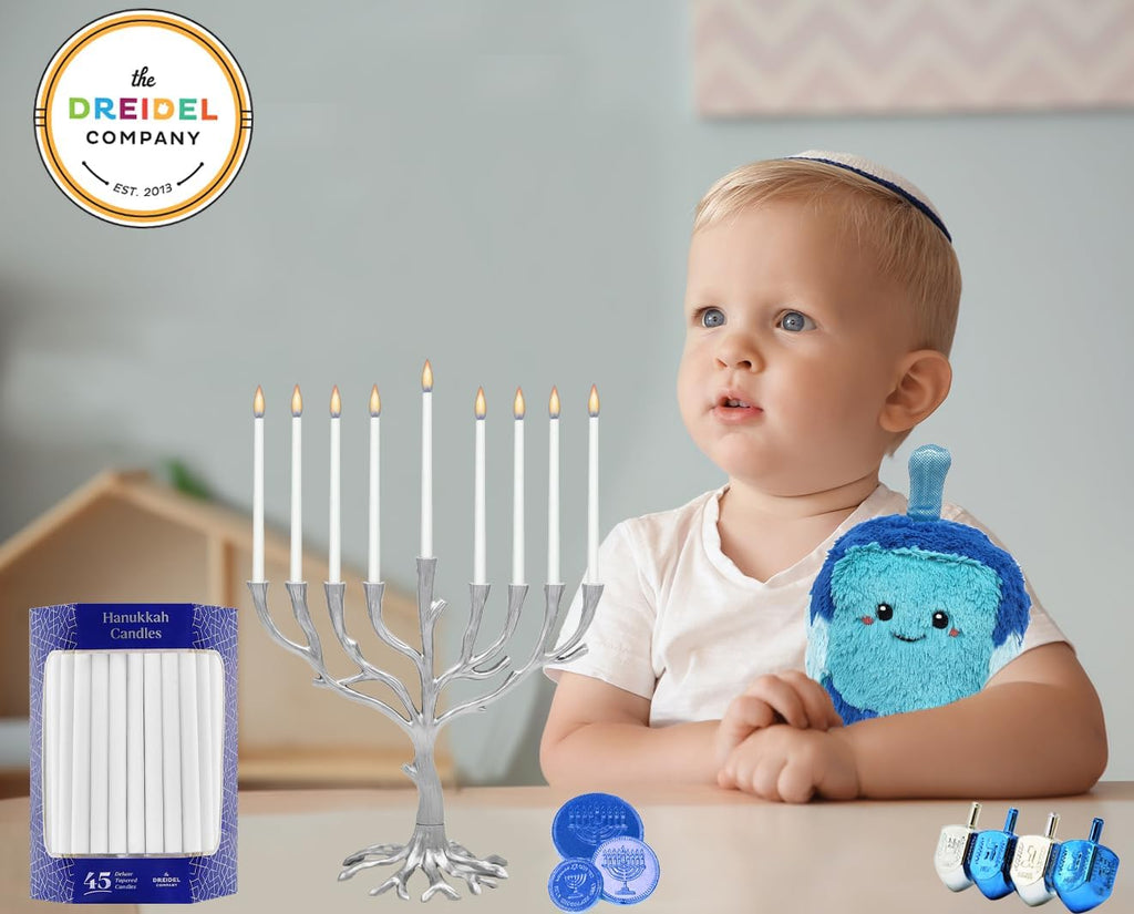 White Deluxe Tapered Hanukkah Menorah Candles for All 8 Nights of Chanukah, 45 Minute Burn Time