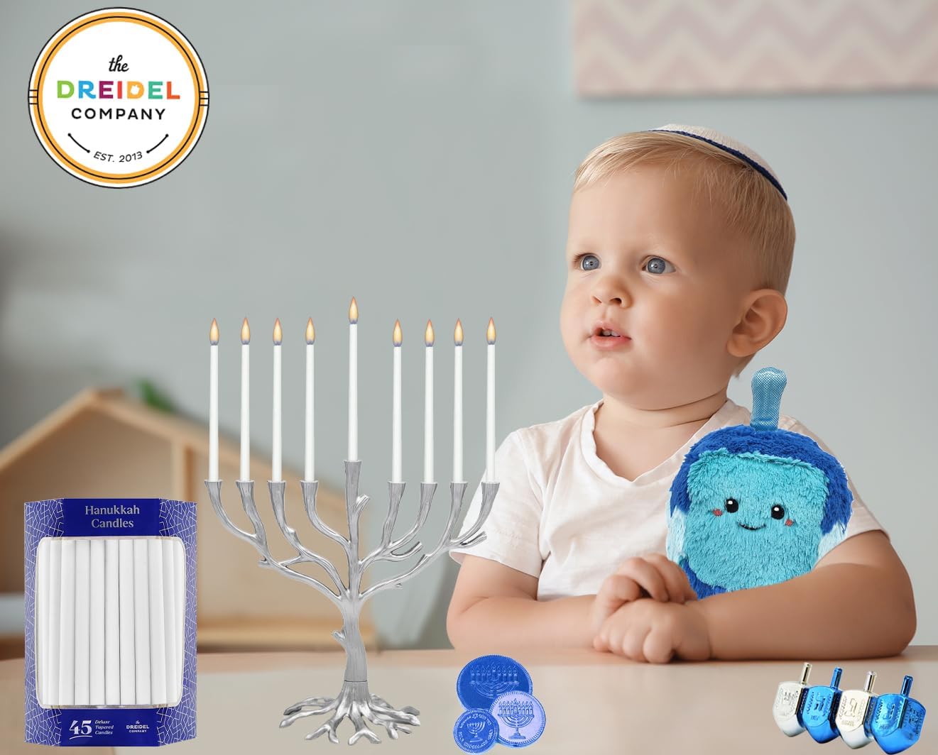 White Deluxe Tapered Hanukkah Menorah Candles for All 8 Nights of Chanukah, 45 Minute Burn Time