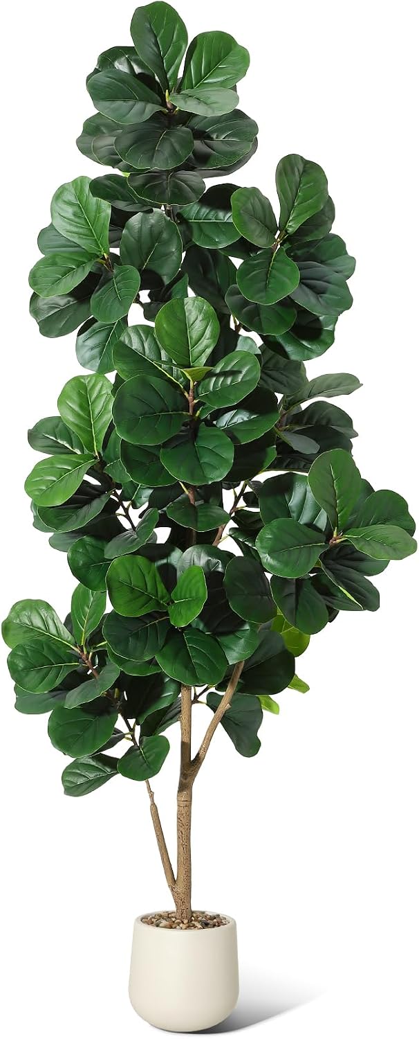 7 ft fiddle leaf fig tree artificial with, front angle view