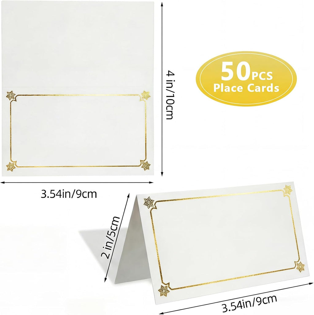 Premium Place Cards for table setting, name cards Used for Table Decoration, Seat Cards with Gold Foil Border&Corner Motifs, 2x3.5-Inch Tent Cards - Perfect for Weddings, Tables, Dinner Parties 50Pcs