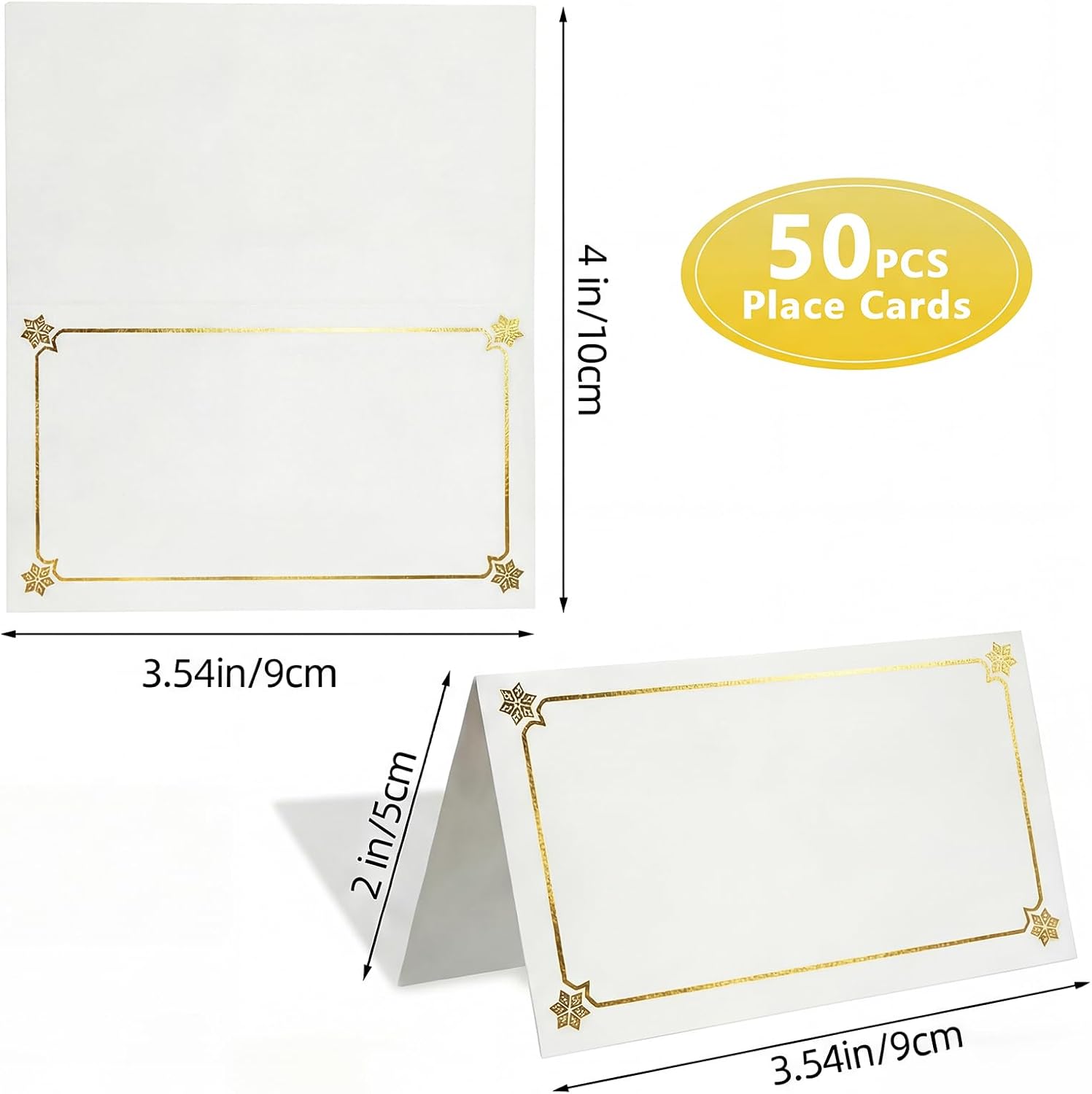 Premium Place Cards for table setting, name cards Used for Table Decoration, Seat Cards with Gold Foil Border&Corner Motifs, 2x3.5-Inch Tent Cards - Perfect for Weddings, Tables, Dinner Parties 50Pcs